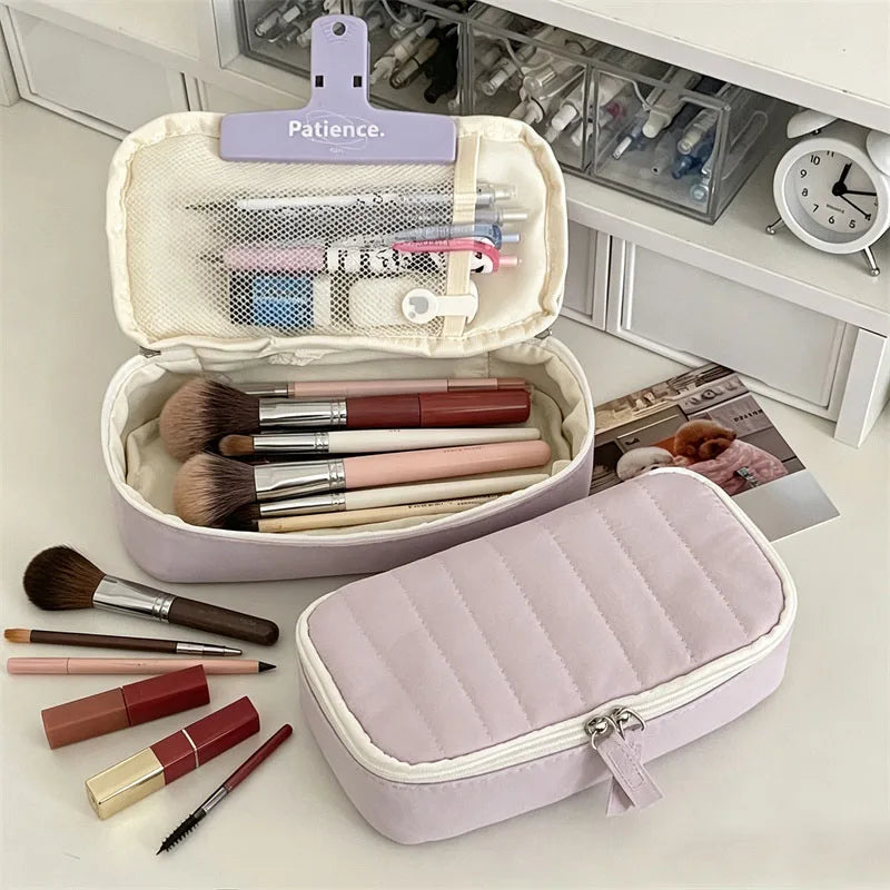 Kawaii Quilted Makeup Brush Pouch | Large Cosmetic Organizer Cosmetic Organizer Bag QXL