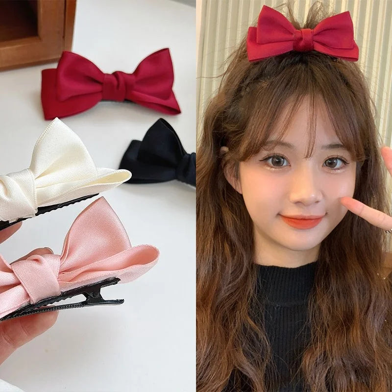 3D Red Bow Hair Clip | Korean Ribbon Barrette for Girls Bow Hair Clip QXL