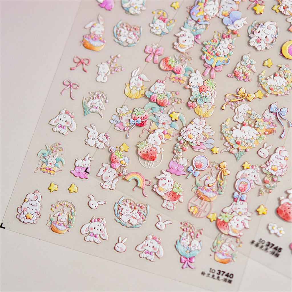 5D Kawaii Pink Rabbit Nail Art Stickers | Self-Adhesive Decals Nail Art Stickers QXL