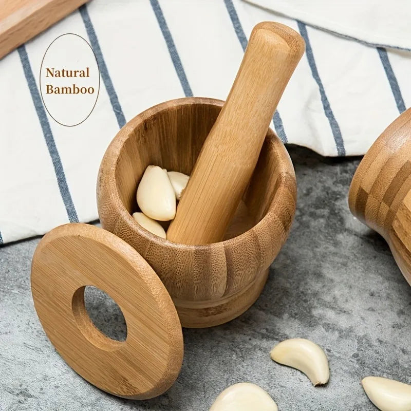 Bamboo Mortar & Pestle Set | Garlic, Herb & Spice Grinder Mortar and Pestle QXL