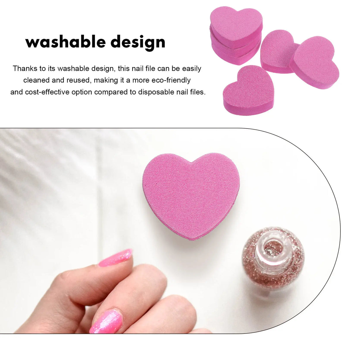 50-Pack Heart Shape Dual-Sided Sponge Nail Buffer Files Sponge Nail Buffer QXL