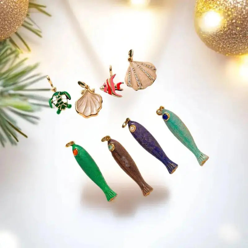 Retro Fish & Shell Charms | DIY Ocean Jewelry Pendants Jewelry Charm Pendant QXL