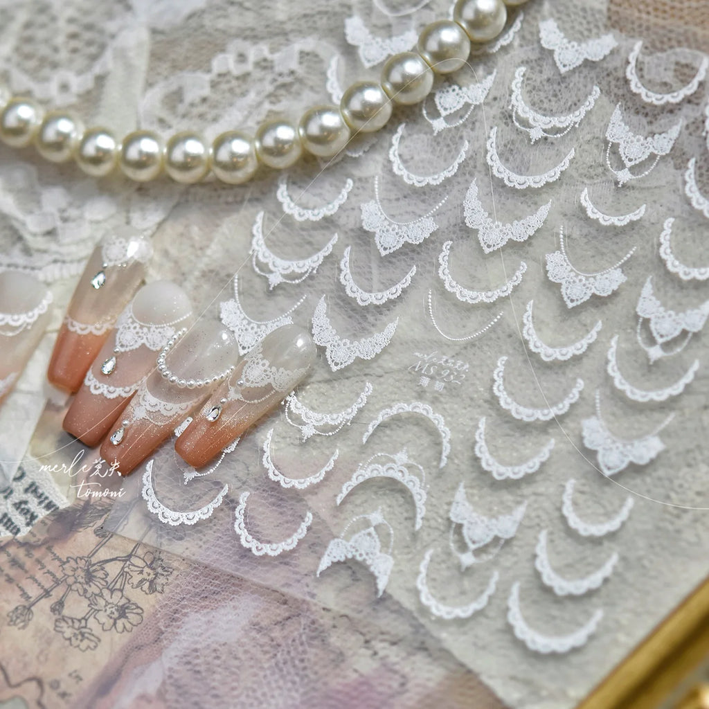 5D Lace French Nail Art Stickers – Self-Adhesive Decals Nail Art Stickers QXL