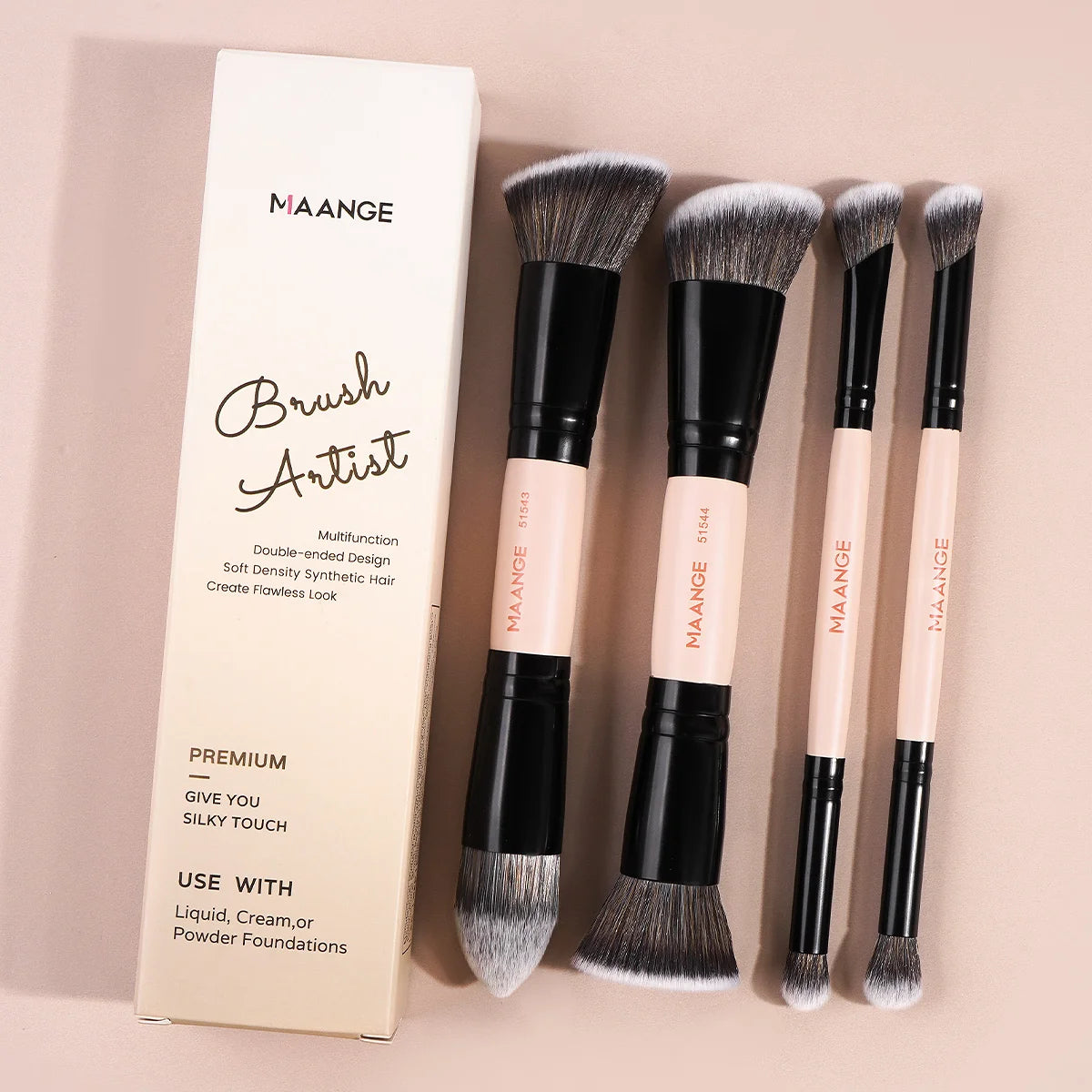 MAANGE 4-Piece Double-Ended Makeup Brush Set | Travel Kit Makeup Brush Set QXL