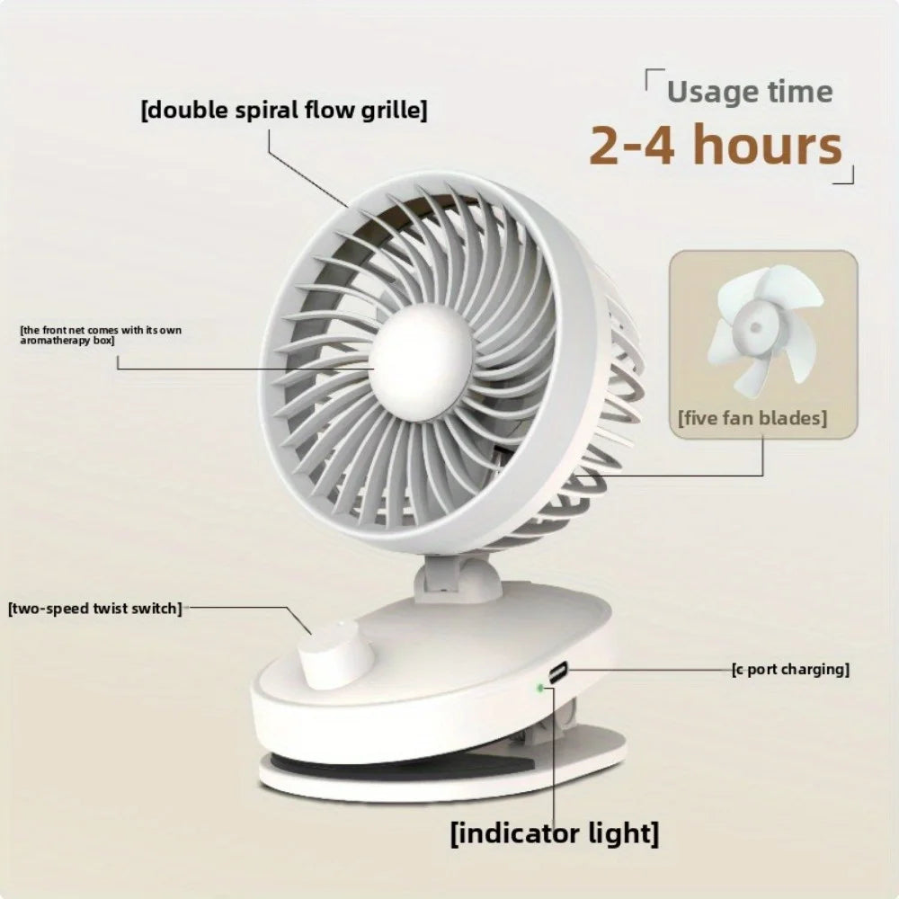 Portable Clip-On USB Rechargeable Fan | Office & Travel Clip-On USB Fan QXL
