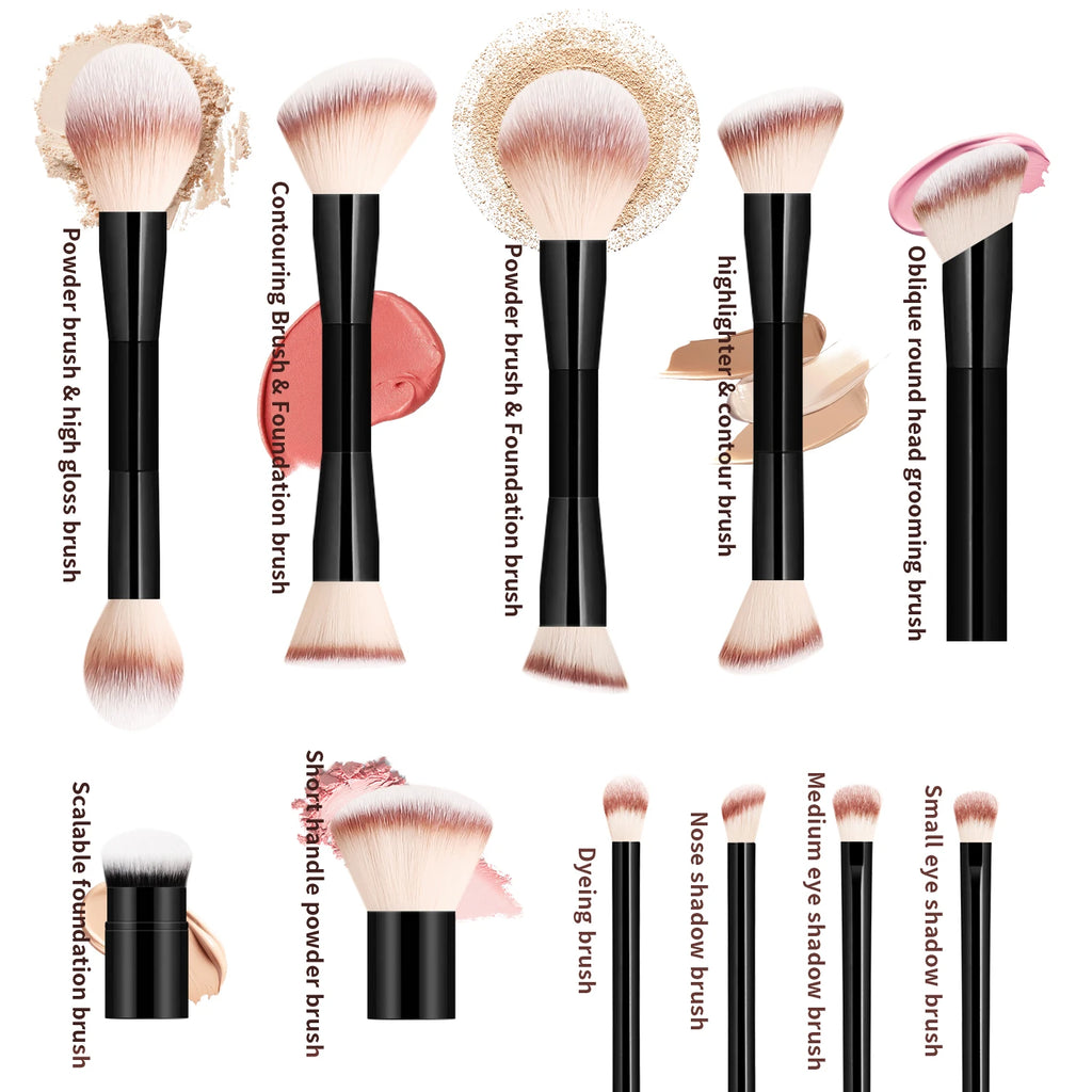 12-Pc Makeup Brush Set with Crocodile Pattern Storage Bag Makeup Brush Set QXL