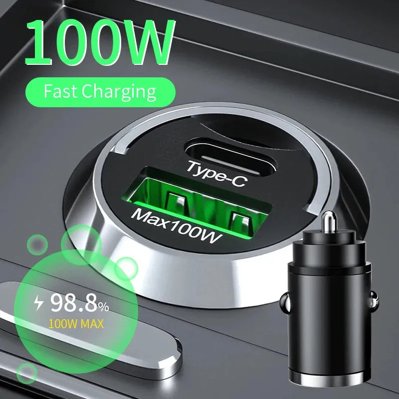 100W USB-C Car Charger PD & QC3.0 Fast Charging Adapter USB-C Car Charger QXL