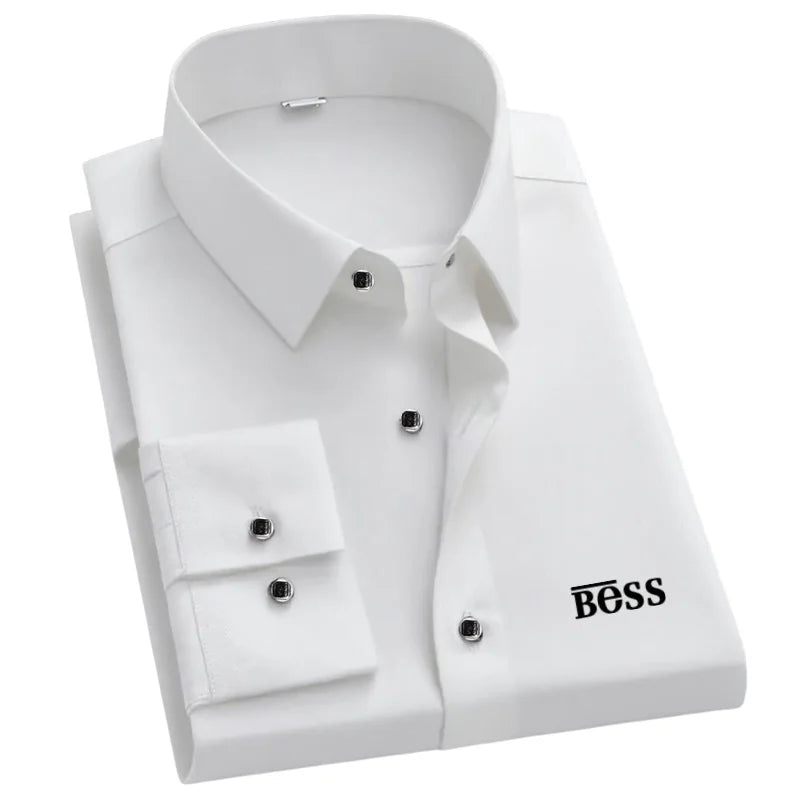 Men's Slim Fit Wrinkle-Resistant Long Sleeve Business Shirt Business Casual Shirt QXL D 1pc White L
