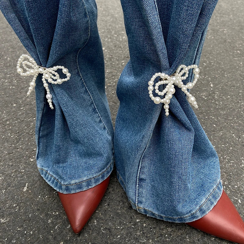 Pearl Bow Ankle Chain Pants Pin for Women | Leg Jewelry Pair Clothing Accessory Pin QXL