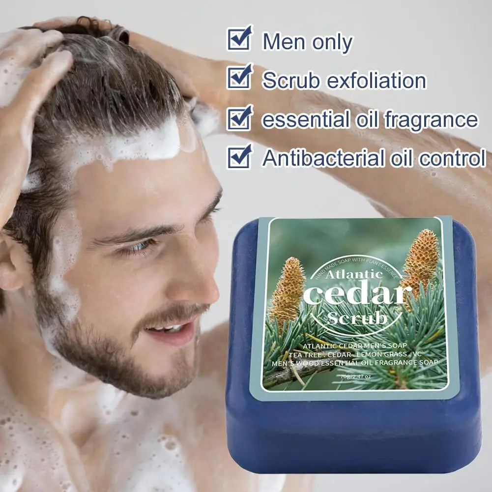 Men's Cedar Essential Oil Scrub Soap Bar | Moisturizing Men's Bar Soap QXL