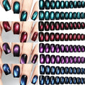 96-Pc Cat Eye Press On Nails | Short Square Glossy Glitter Press On Nails QXL 96PCS