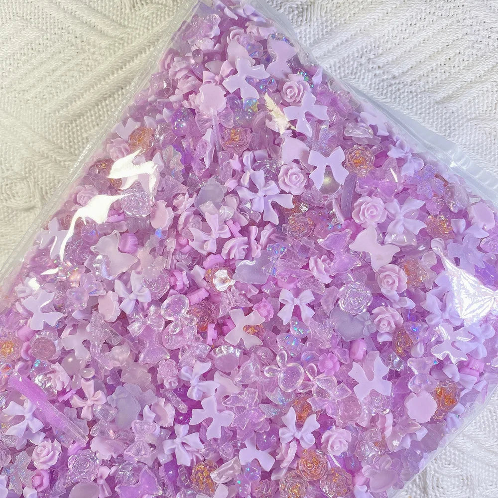50-Pc Aurora Bow & Flower 3D Nail Charms | Resin Rhinestones Nail Art Charms QXL