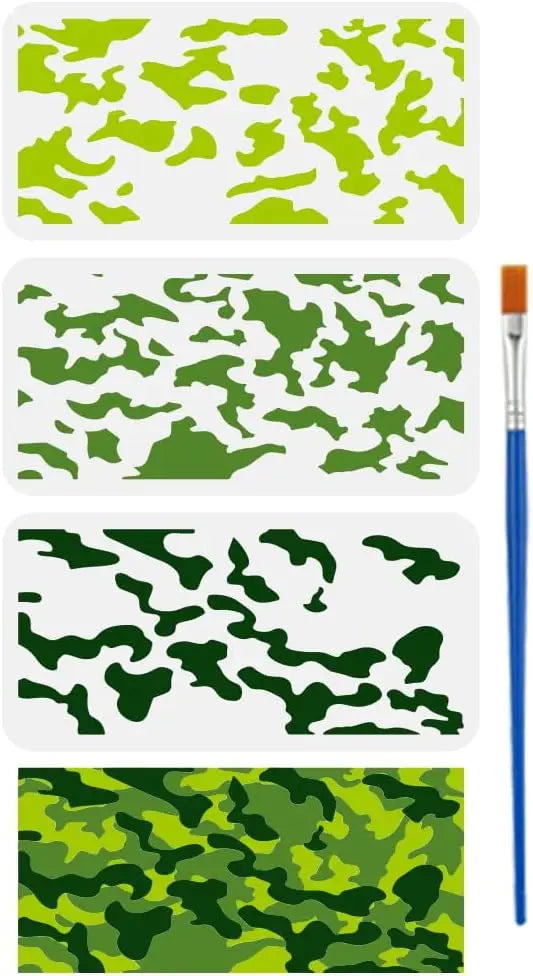 3-Piece Layered Camouflage Stencil Set with Brush | 11.8x5.9" Painting Stencil Set QXL AECH04-14006