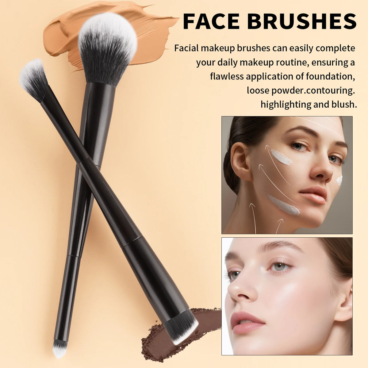 Ronshadow 4-Pc Dual-Sided Makeup Brush Set | Full Face Kit Dual-Sided Makeup Brushes QXL