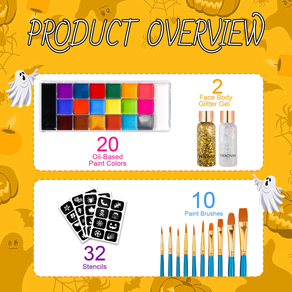 VERONNI 20-Color Face & Body Oil Paint Set | Halloween Cosplay Face & Body Paint QXL