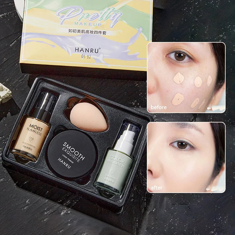 4-Piece Makeup Base Set | Concealer, Foundation, Primer & Powder Makeup Base Set QXL