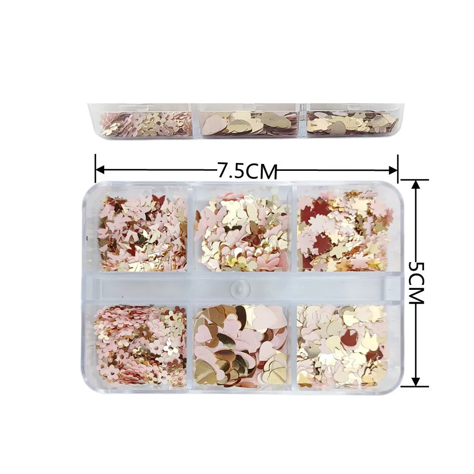 6-Box Nail & Face Glitter Set | Butterfly Flower Designs Nail Art Glitter Set QXL