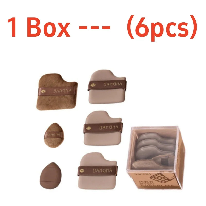 Chocolate Biscuit Powder Puff Set – Wet & Dry Sponge 6pc Makeup Sponge Puff QXL 1 BOX
