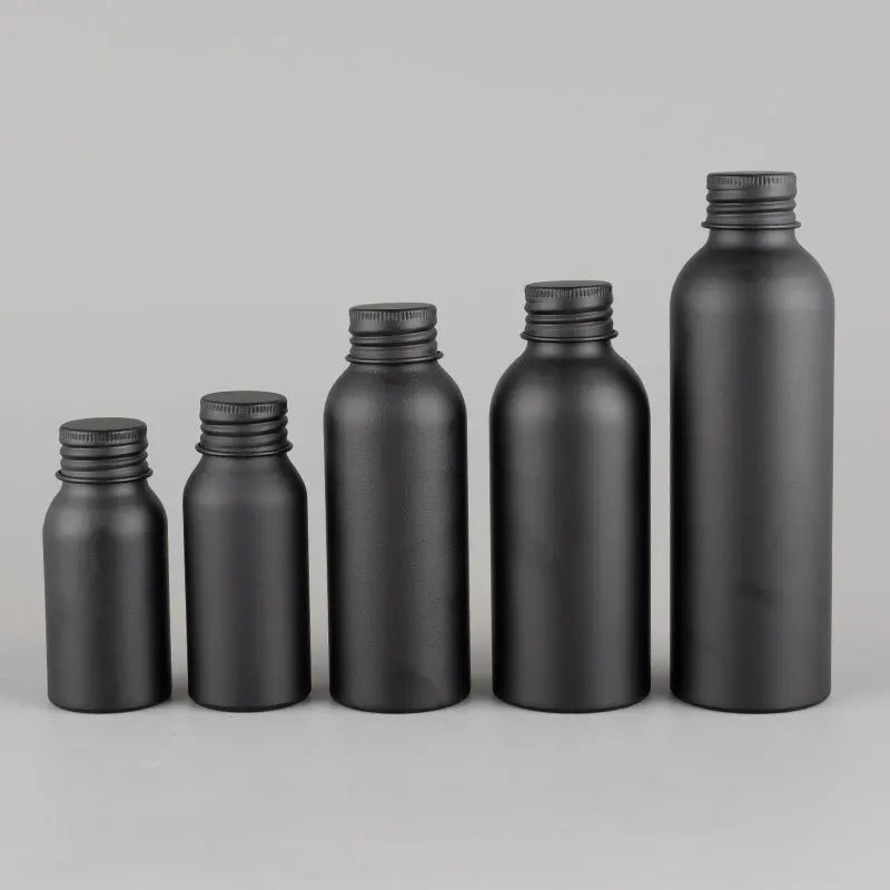 Matte Black Aluminum Cosmetic Bottle Screw Lid | 40–200ml Cosmetic Bottle QXL black cover 150ml aluminum