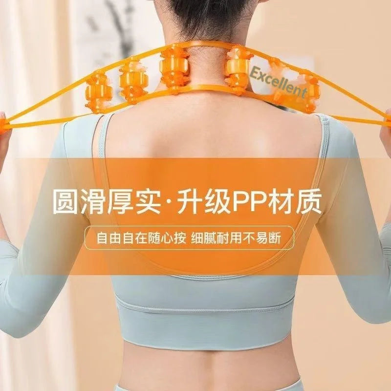Pull-Back Roller Massager Strap | Portable Back & Neck Tool Handheld Massage Roller QXL