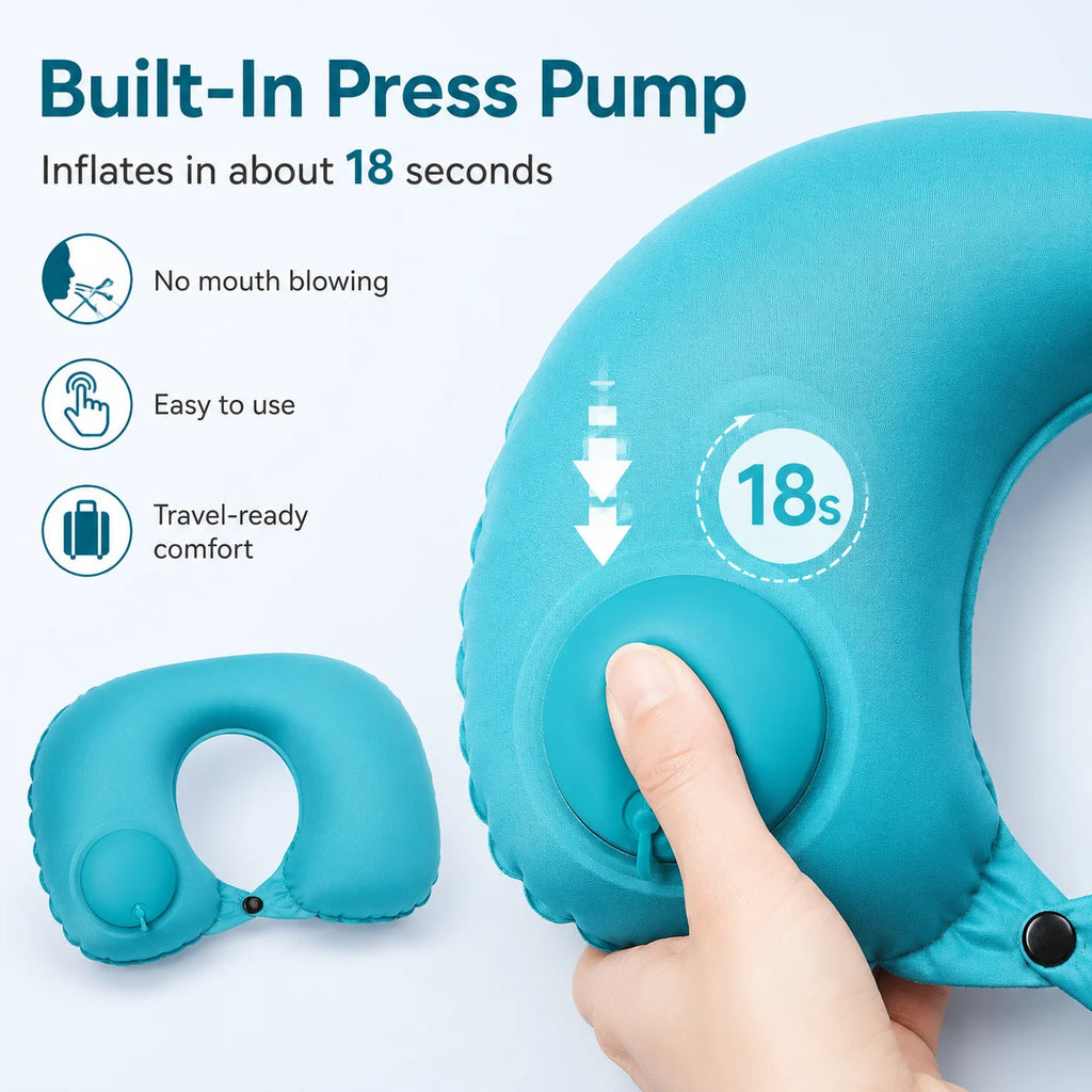 Inflatable U-Shaped Travel Neck Pillow | Built-In Press Pump Inflatable Travel Pillow QXL