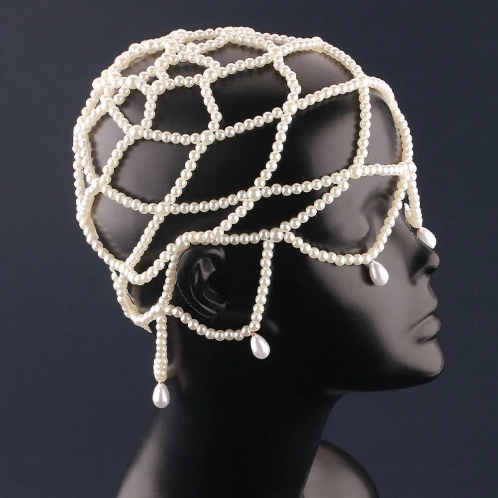 Handmade Pearl Beaded Bridal Hat | Mesh Tassel Wedding Headpiece Bridal Hat QXL