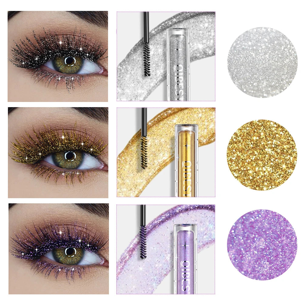 QiBest Glitter Mascara | 3D Volume Shimmer Curling Lashes Glitter Mascara QXL