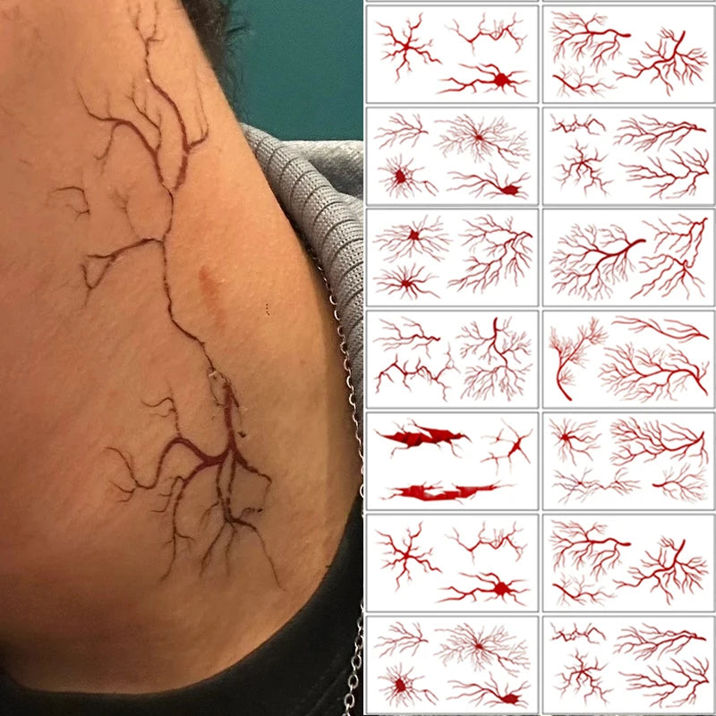 10-Pack Halloween Vein Temporary Tattoo Stickers | Body Art Temporary Tattoo Stickers QXL