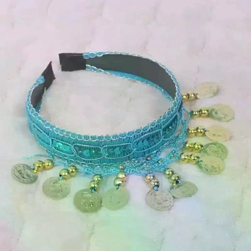 Ethnic Belly Dance Headband | Red Sequin Coin Fringe Headpiece Dance Headband QXL