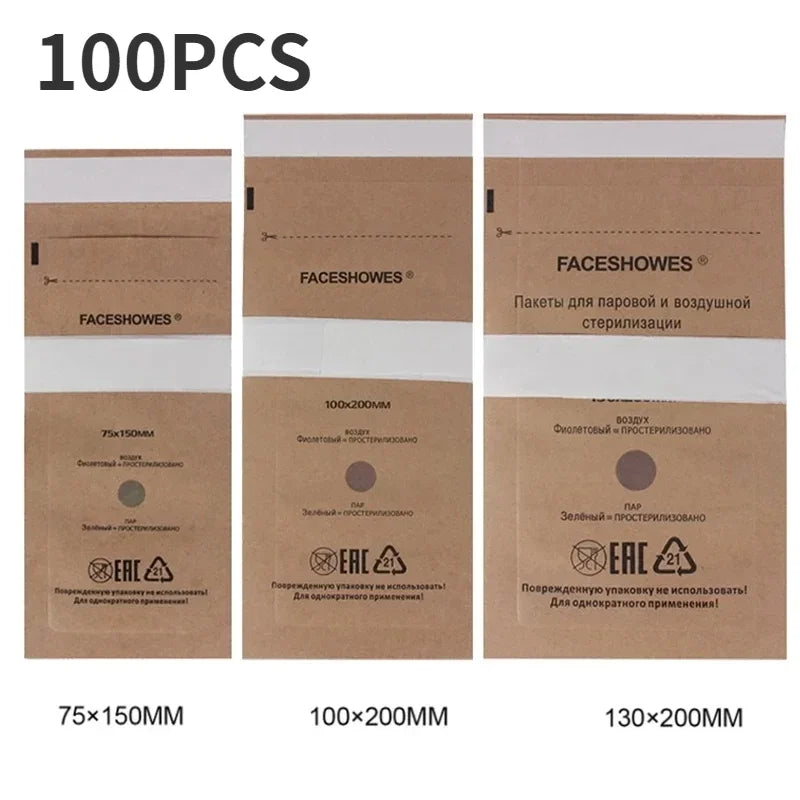 100-Pack Disposable Nail Tool Sterilization Bags | Kraft Paper Nail Sterilization Bags QXL