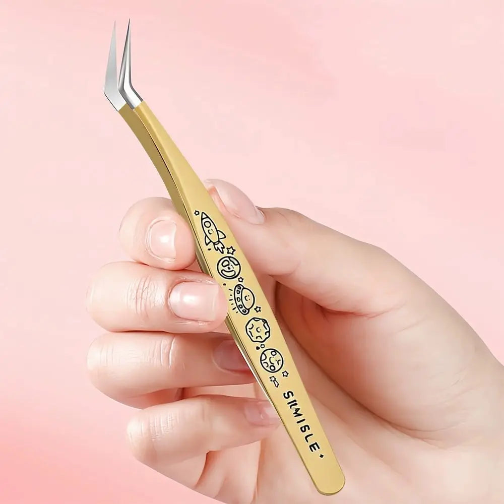 Anti-Static False Eyelash Tweezers | Curved Stainless Steel Eyelash Tweezers QXL