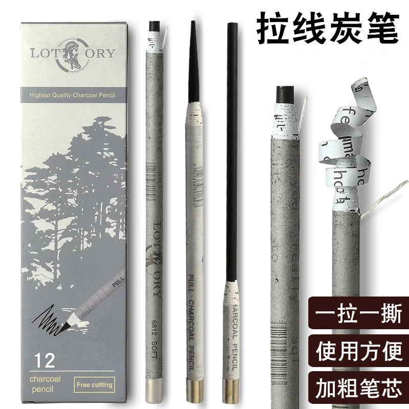12-Pack Wooden Charcoal Sketch Pencils | Soft & Medium Grades Charcoal Sketch Pencils QXL