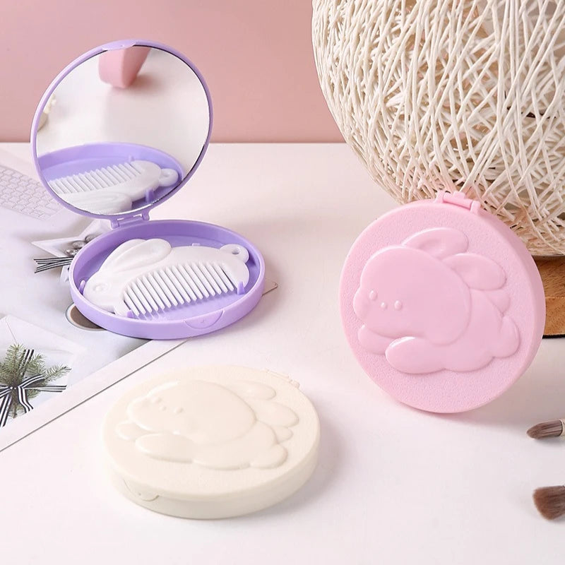 Rabbit Compact Pocket Mirror & Comb Set | Cute Mini Travel Compact Pocket Mirror QXL