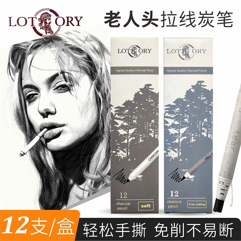 12-Pack Wooden Charcoal Sketch Pencils | Soft & Medium Grades Charcoal Sketch Pencils QXL