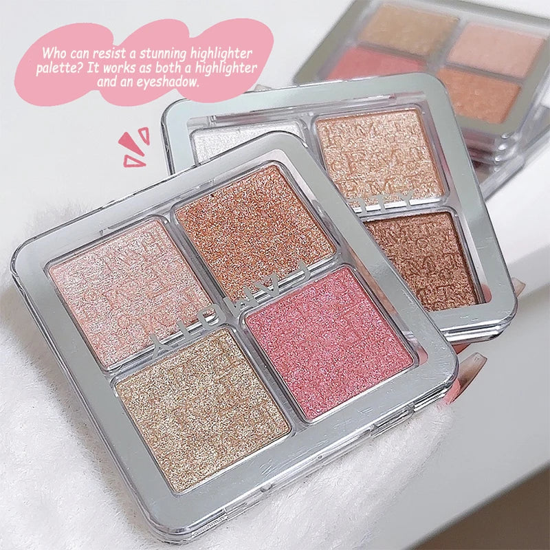 4-Color Highlighter & Contour Palette | Shimmer Glow Powder Highlighter Contour Palette QXL