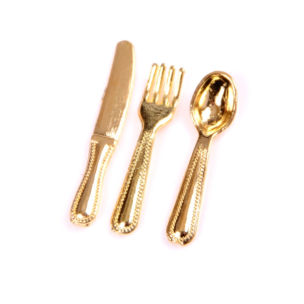12-Pc Miniature Dollhouse Cutlery Set | Metal Fork & Spoon Dollhouse Accessories QXL