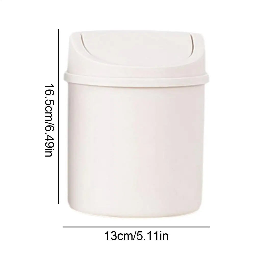 Mini Desktop Trash Can with Flip Lid | Portable Wastebasket Desktop Trash Can QXL White