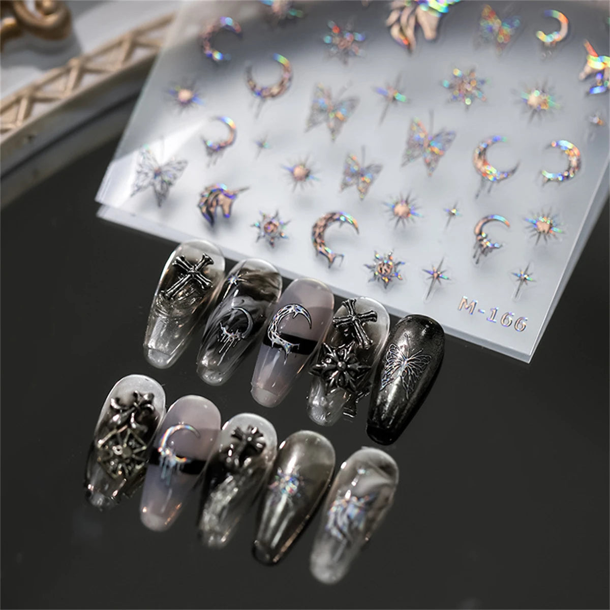 5D Laser Silver Nail Stickers | Unicorn Moon Butterfly Decals Nail Stickers & Decals QXL