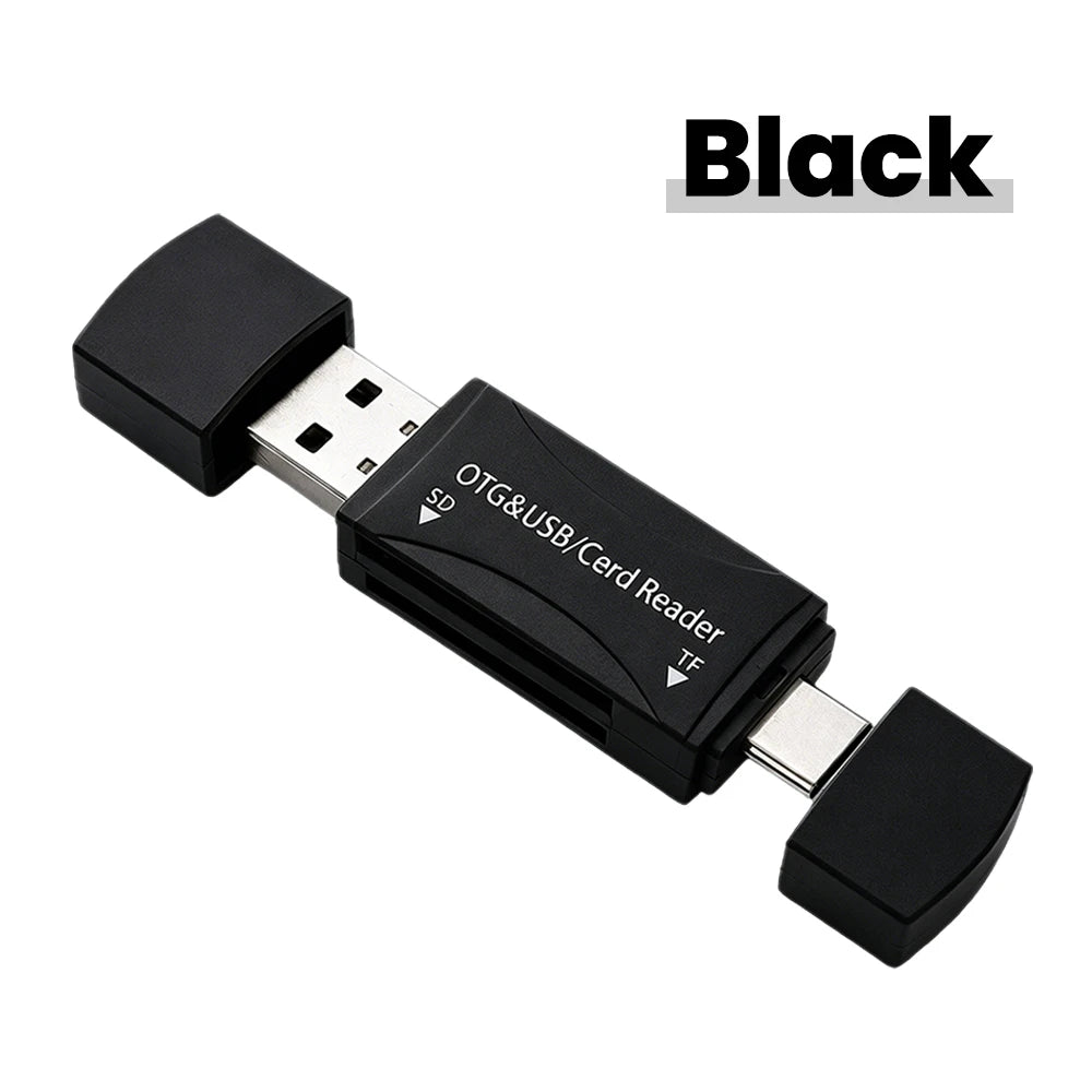 2-in-1 USB-C & Micro USB SD/TF Card Reader – USB 2.0 Memory Card Reader QXL black