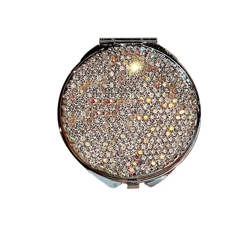 Diamond Double-Sided Portable Mini Round Makeup Mirror Portable Makeup Mirror QXL