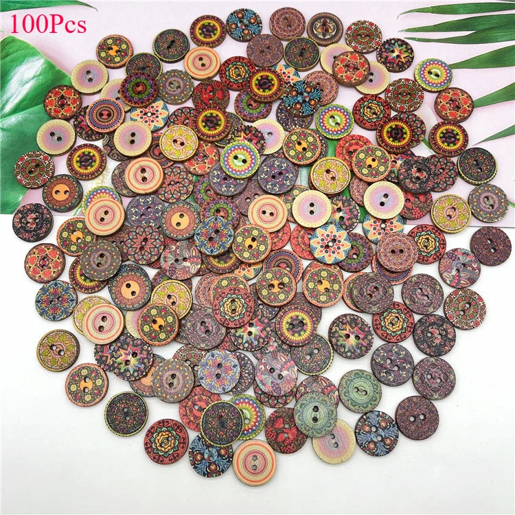 Floral Wooden Buttons 2-Hole 50/100 Pack | Assorted DIY Sewing Wooden Craft Buttons QXL 100Pcs 25mm
