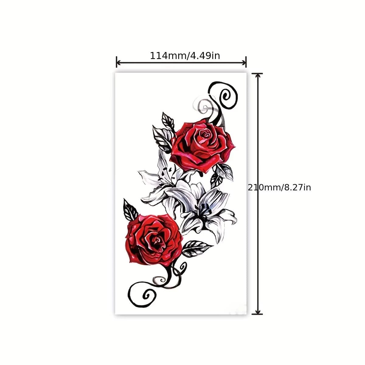Red Rose & Snake Waterproof Temporary Tattoos | Transfer Set Temporary Tattoos QXL