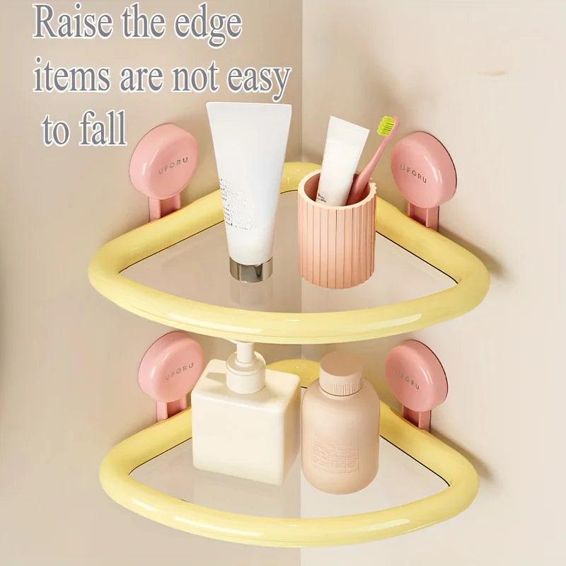 Wall-Mount Suction Cup Corner Shelf – No-Drill Bathroom Rack Bathroom Corner Shelf QXL