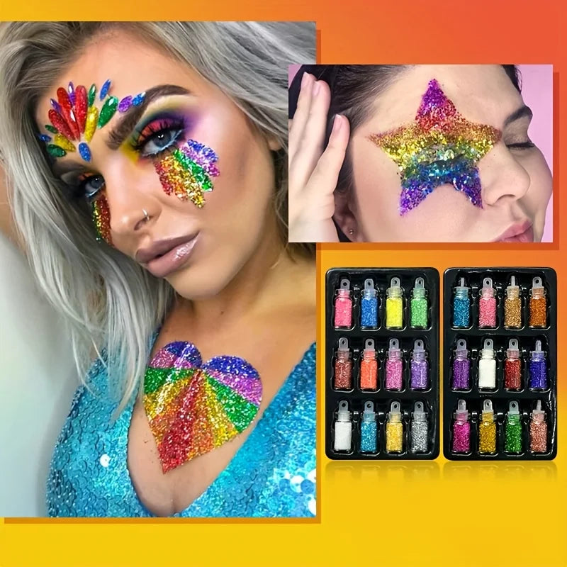 24-Color Glitter Temporary Tattoo Kit | Glue, Templates & Brushes Glitter Tattoo Kit QXL