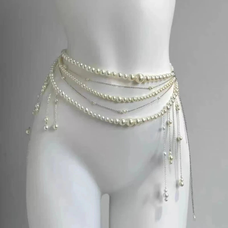 Multi-Layer Pearl Flower Tassel Waist Chain | Women's Body Chain Body Chain QXL