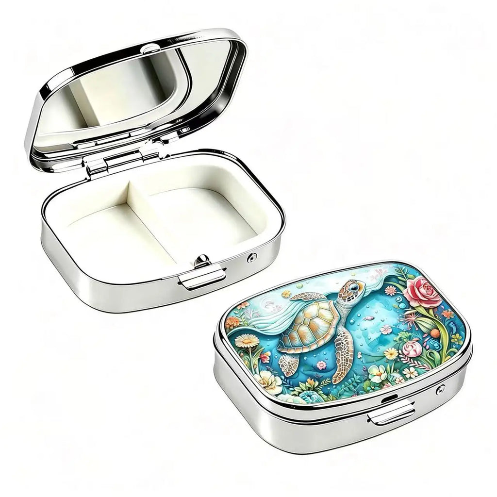 Sea Turtle Metal Pill Case | 2-Compartment Travel Organizer Travel Pill Organizer QXL