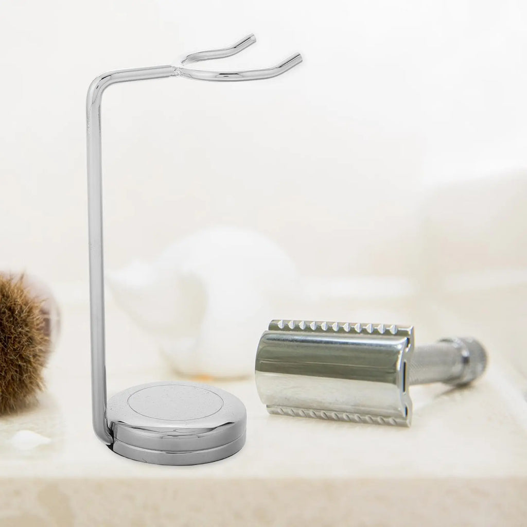 Zinc Alloy Shaving Brush Stand & Razor Drying Rack – Silver Shaving Brush Stand QXL