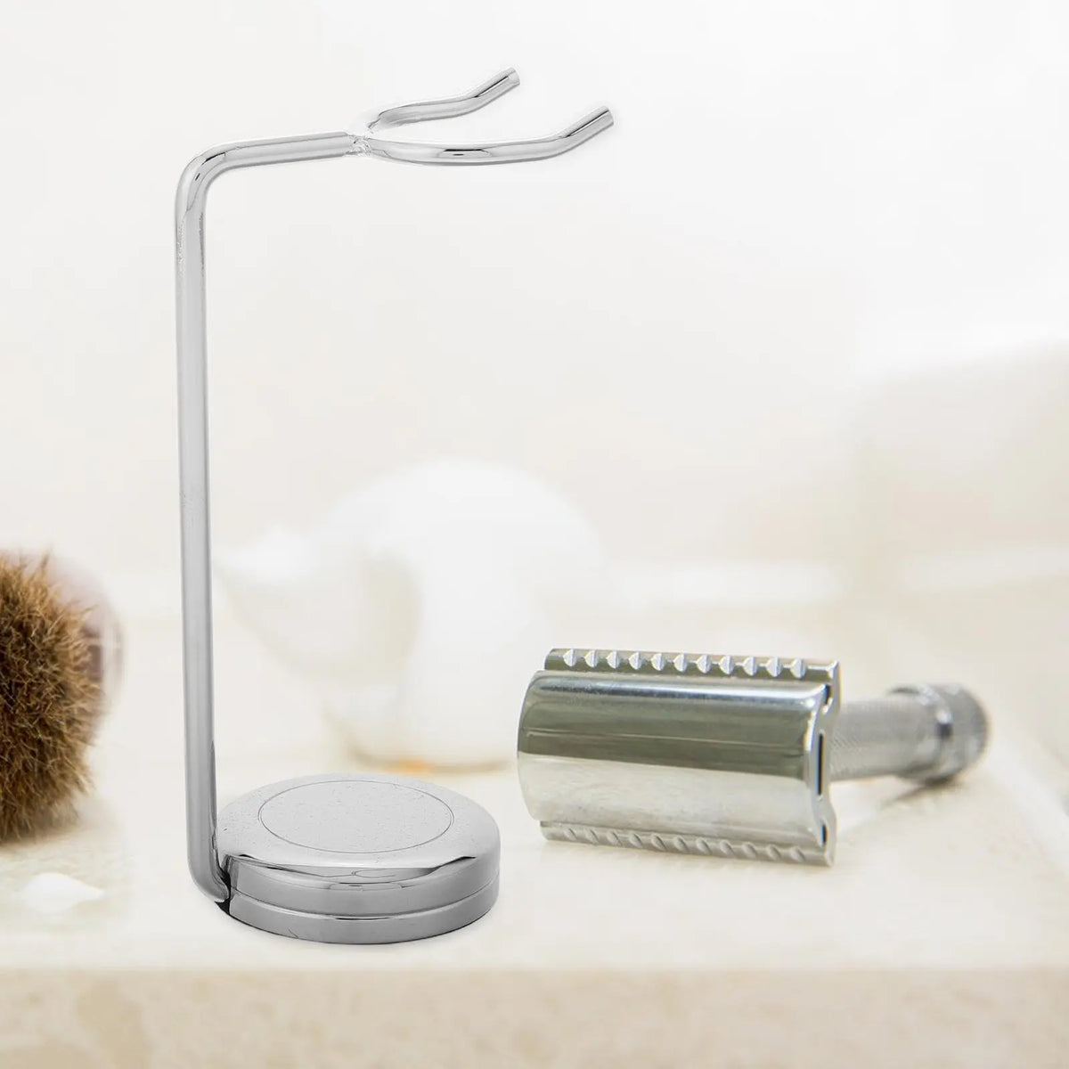 Zinc Alloy Shaving Brush Stand & Razor Drying Rack – Silver Shaving Brush Stand QXL