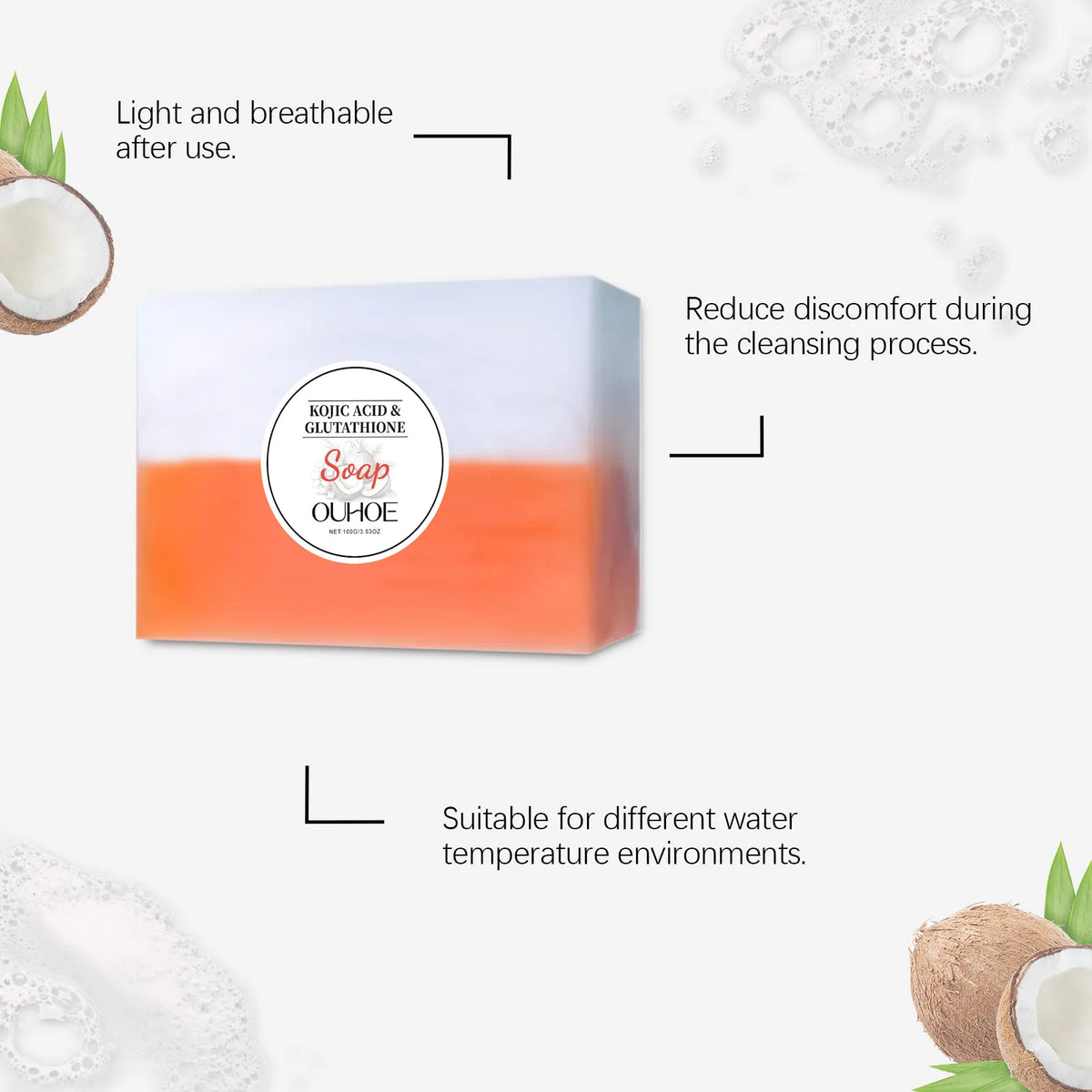 Coconut Kojic Acid & Glutathione Cleansing Bar Soap 100g Cleansing Bar Soap QXL