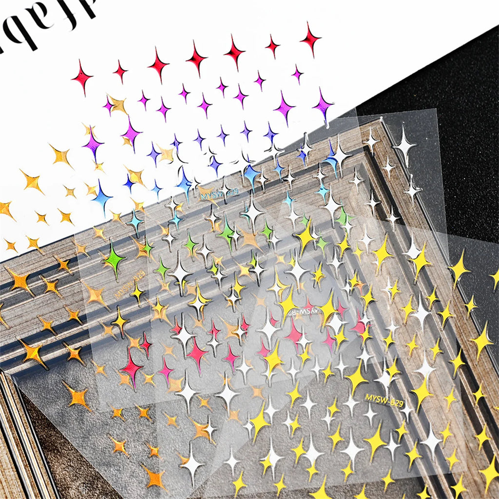 5-Pack 3D Holographic Star Nail Stickers – Gold & Silver Decals 3D Nail Art Stickers QXL 5pcs